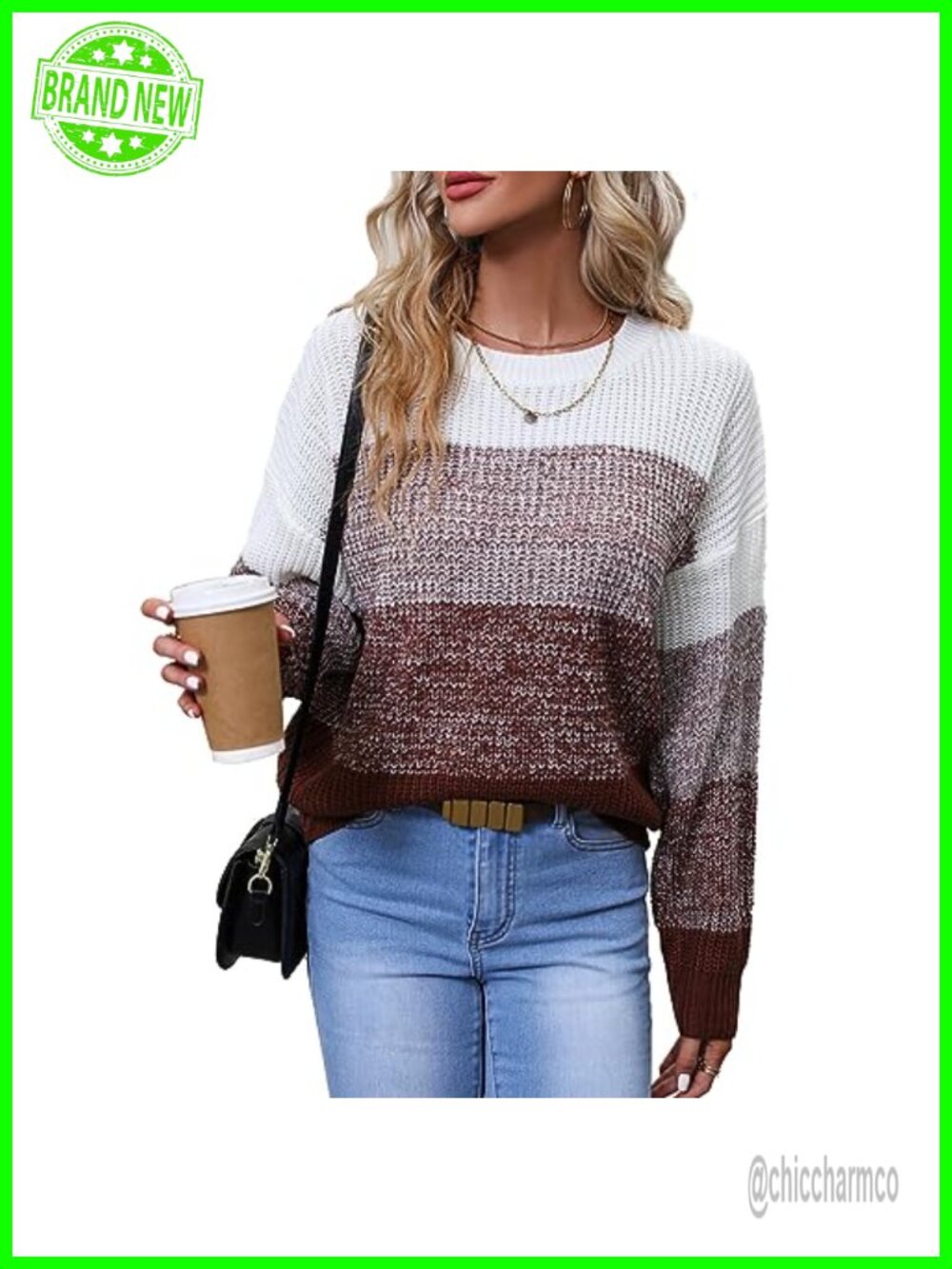 100% Acrylic Striped Color Block Crewneck Sweater Pullover
